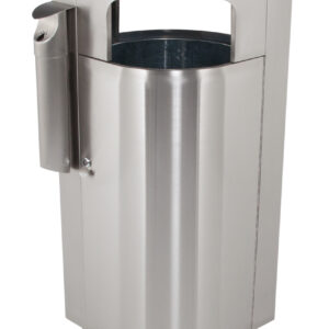 Stainless Steel Waste Container with Cigarette Receptacle -Leafview2, 40 Gallon