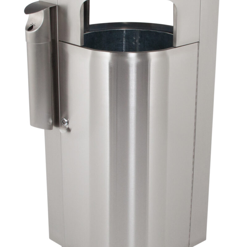 Stainless Steel Waste Container with attached Cigarette Receptacle